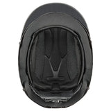 Black uvex perfexxion iii adjustable riding helmet with shiny smooth exterior and breathable mesh lining
