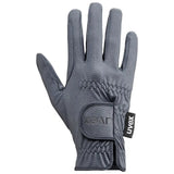 Gray textured uvex sportstyle riding glove with velcro strap and brand tag for excellent grip and comfort