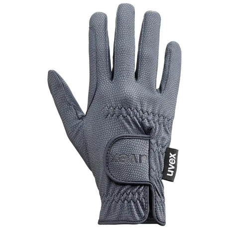 Gray textured uvex sportstyle riding glove with velcro strap and brand tag for excellent grip and comfort