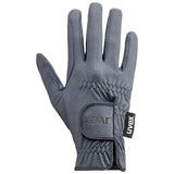 Gray textured uvex sportstyle riding gloves with velcro strap on wrist for excellent grip and comfort