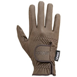 Tan uvex sportstyle riding gloves with tan pebbled leather texture and reinforced stitching for excellent grip
