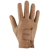 Tan leather uvex sportstyle riding gloves with textured surface and uvex branding for excellent grip on the palm