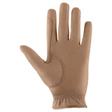 Tan leather uvex sportstyle riding gloves with textured hexagonal pattern for excellent grip on the palm and fingers