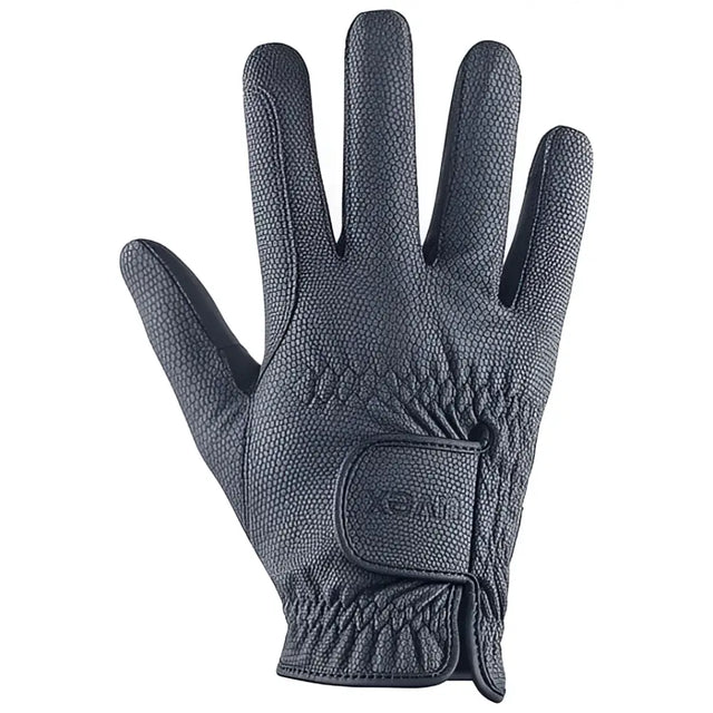 Dark gray uvex sportstyle winter riding gloves with textured pebbled leather and branded velcro strap at the wrist
