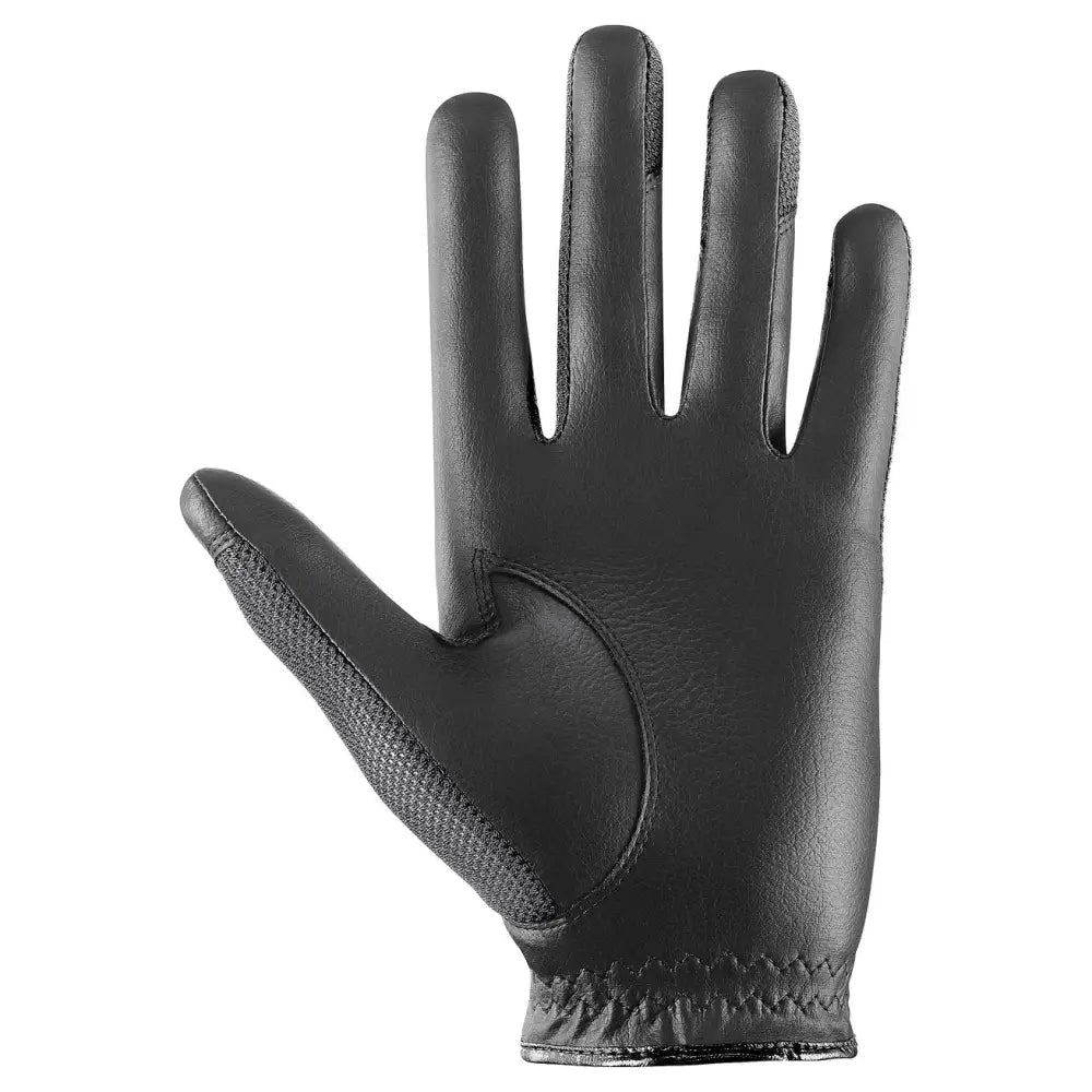 Black leather uvex sumair glamour riding glove with textured grip and breathable mesh for skilful control