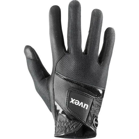 Black uvex sumair riding gloves with textured mesh and leather panels perfect for intensive rides, back side view