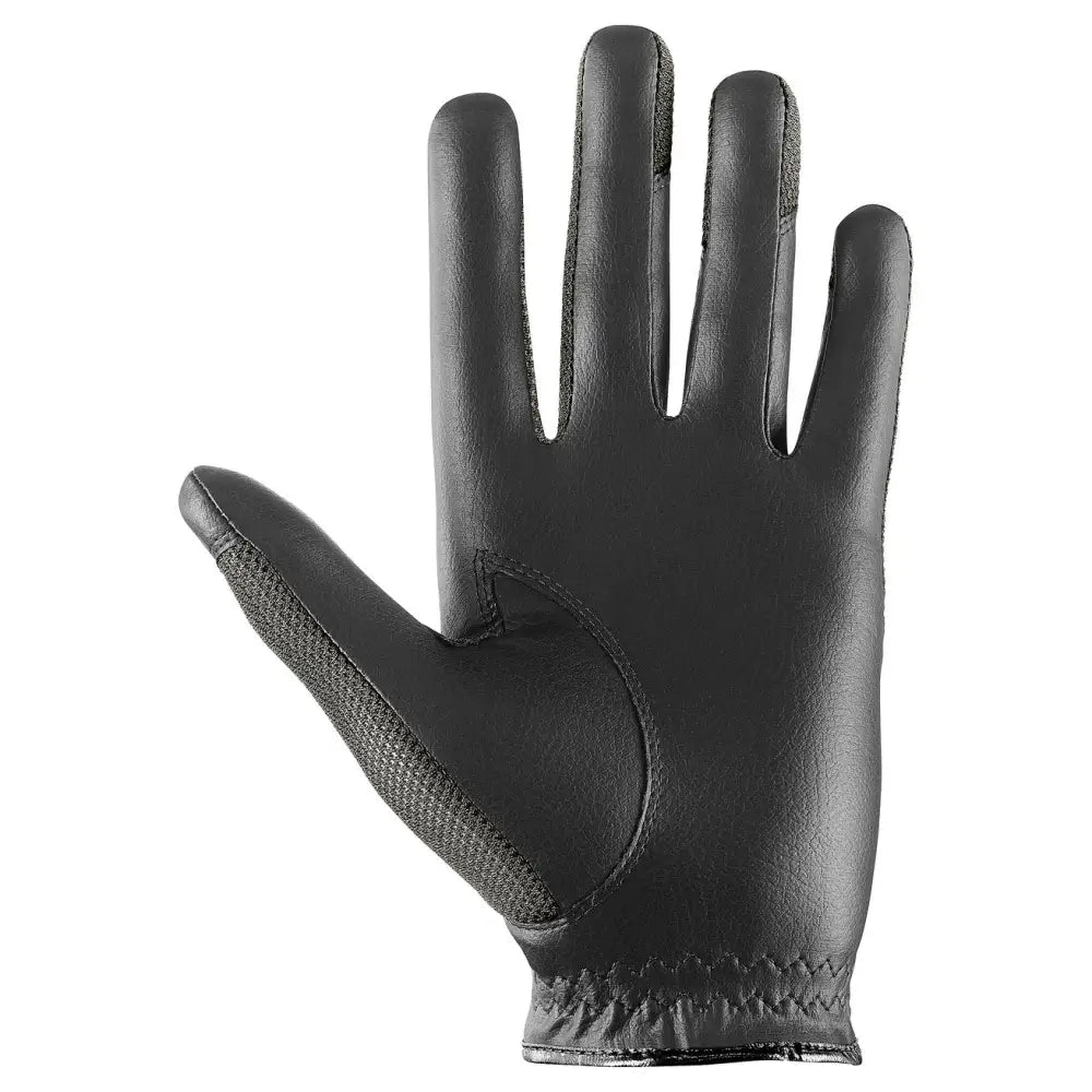 Black leather uvex sumair riding gloves showing mesh panel on back for breathable intensive rides