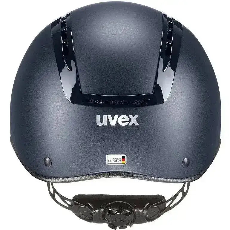 Black uvex suxxeed active riding hat with matte finish and glossy black vents for active riding safety
