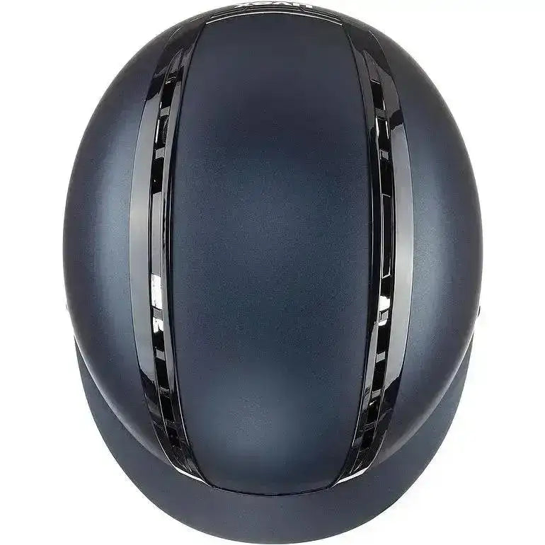 Matte black uvex suxxeed active riding hat with glossy chrome ventilation strips for active riding protection