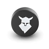 Black circular tire valve cap with white viking helmet logo for uvex tocsen crash sensor and tocsen crash button use
