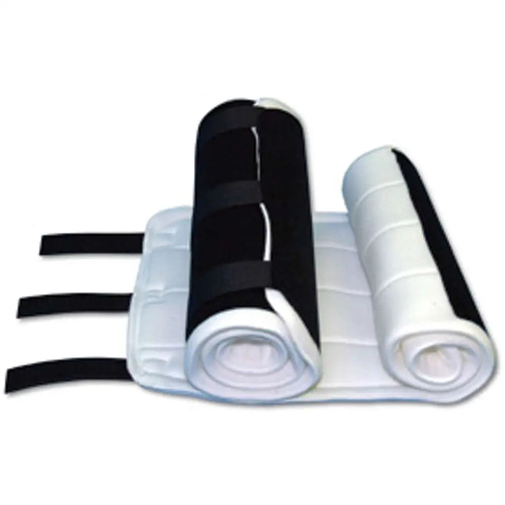 Black and white padded knee braces with strong velcro fastening and secure wrap perfect bow combo design by VACS