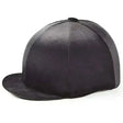 Black suede baseball cap with flat brim and stitched paneling made from steamed spandex velour for equestrian helmets