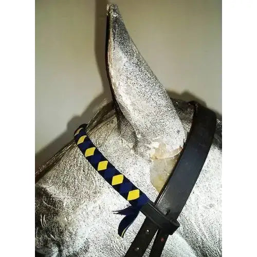 Black and yellow diamond patterned braided strap for velvet browbands perfect for navy white cob or red cob use