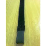 Black fabric strap with matte black plastic end piece on velvet browbands for red cob or navy white cob use