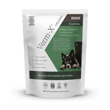 White and green pouch of verm-x original crunchies dog supplement with natural active ingredients to control intestinal hygiene