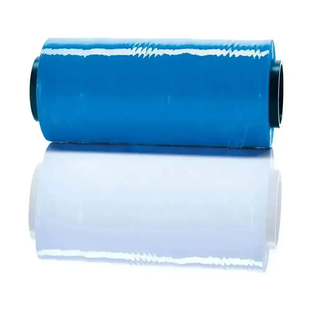 Blue vet cling film roll with black end caps for securing ice packs and multi-purpose wrapping uses