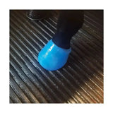 Bright blue translucent plastic vet cling film hoof boot for securing ice packs and conventional film wraps on horse foot