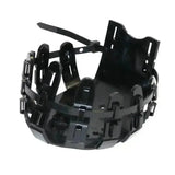 Black plastic cable management harness with interlocking clips and bracket for vet-strider hoof protection poltice boots robust hoof protection