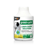 White plastic bottle of vetiq green-um lawn burn solution with green and black label showing a dog on grass