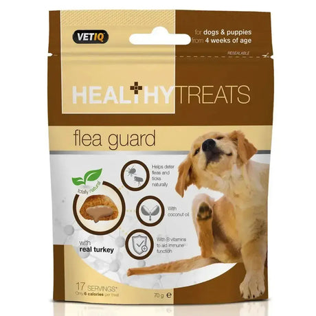 Vetiq healthy treats flea guard for dogs and puppies with real turkey coconut oil b vitamins in resealable brown beige pack