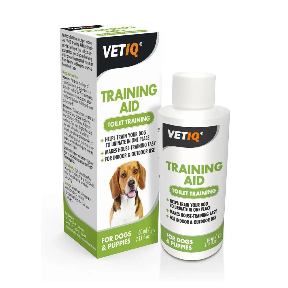 White plastic vetiq toilet training aid bottle with white cap for effective liquid to toilet train dogs and puppies