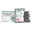 Vetoquinol pro-rumen oral powder in silver foil pouch with teal and white label for ruminal stasis and protein poisoning in cattle