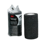 Black 3m vetrap 10cm bandage pack with cohesive wrap unrolled to show textured adhesive for small animals