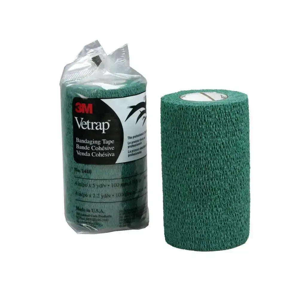 Vetrap 10cm bandage green cohesive wrap tape in clear bag with brand label perfect for small animals care pack