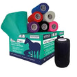 A box of vetset wraptec cohesive self-adhering bandage in vibrant green blue red purple black and pink colors