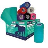Teal vetset wraptec cohesive self-adhering bandage rolls in a box with assorted colors for multipurpose use