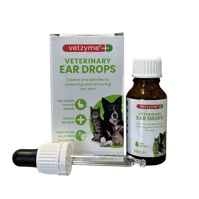 Vetzyme Antibacterial Ear Drops For Cats, Dogs, Small Animal 18 ml Barnstaple Equestrian Supplies