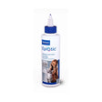 White plastic bottle with blue cap and virbac epiotic ear cleaner label for routine anti-yeast ear cleaning