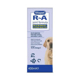 Vitapet r-a joint formula in a light purple and blue box labeled normal strength with 400ml for formula joint mobility