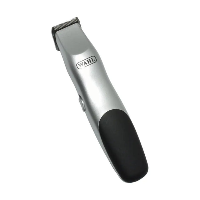 Silver and black wahl battery dog trimmer with textured grip and battery operated clipper for easy grooming