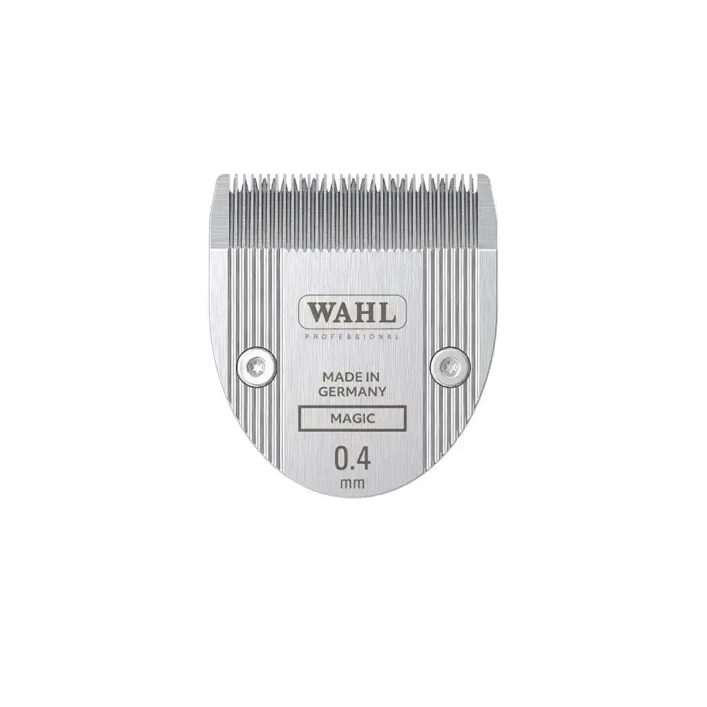 Silver metallic wahl bravmini trimmer blade set with 0.4mm fine teeth and brushed finish for precise trimming