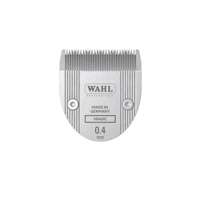 Silver metallic wahl bravmini trimmer blade set with 0.4mm fine teeth and brushed finish for precise trimming
