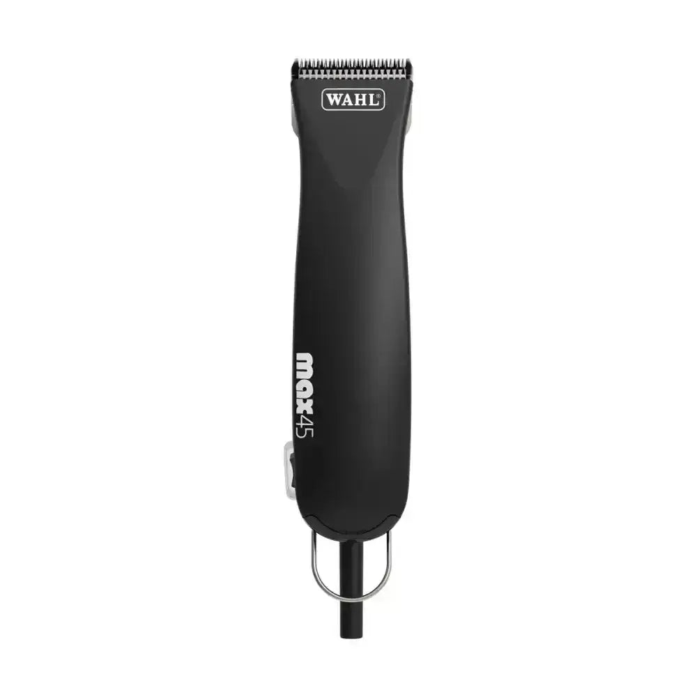 Black wahl mgx 45 electric clipper with sleek ergonomic design and metallic accents for body clipping in wahl clipper kit