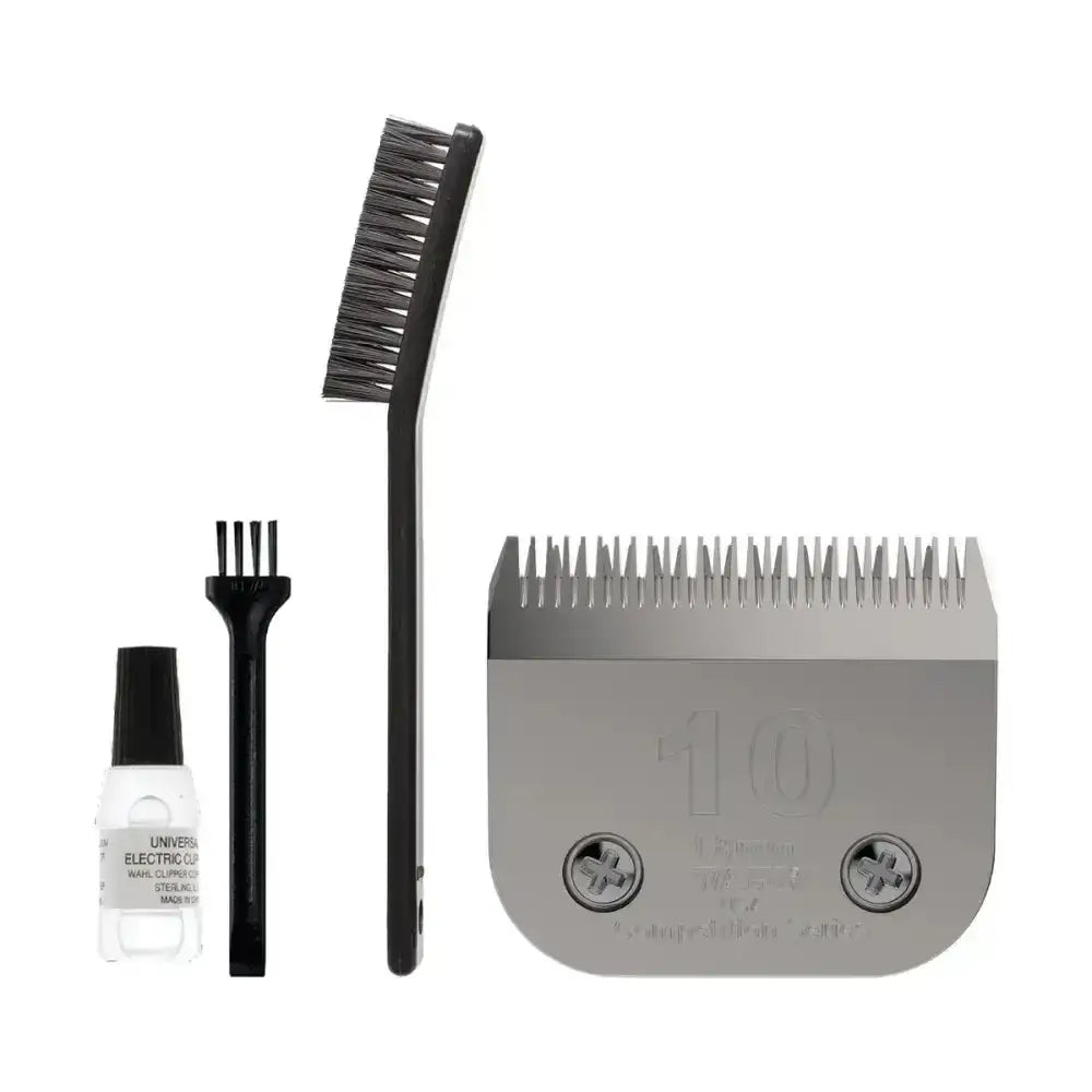 Silver metallic wahl clipper kit guard number 10 with black brush comb and oil for ergonomically designed body clipping
