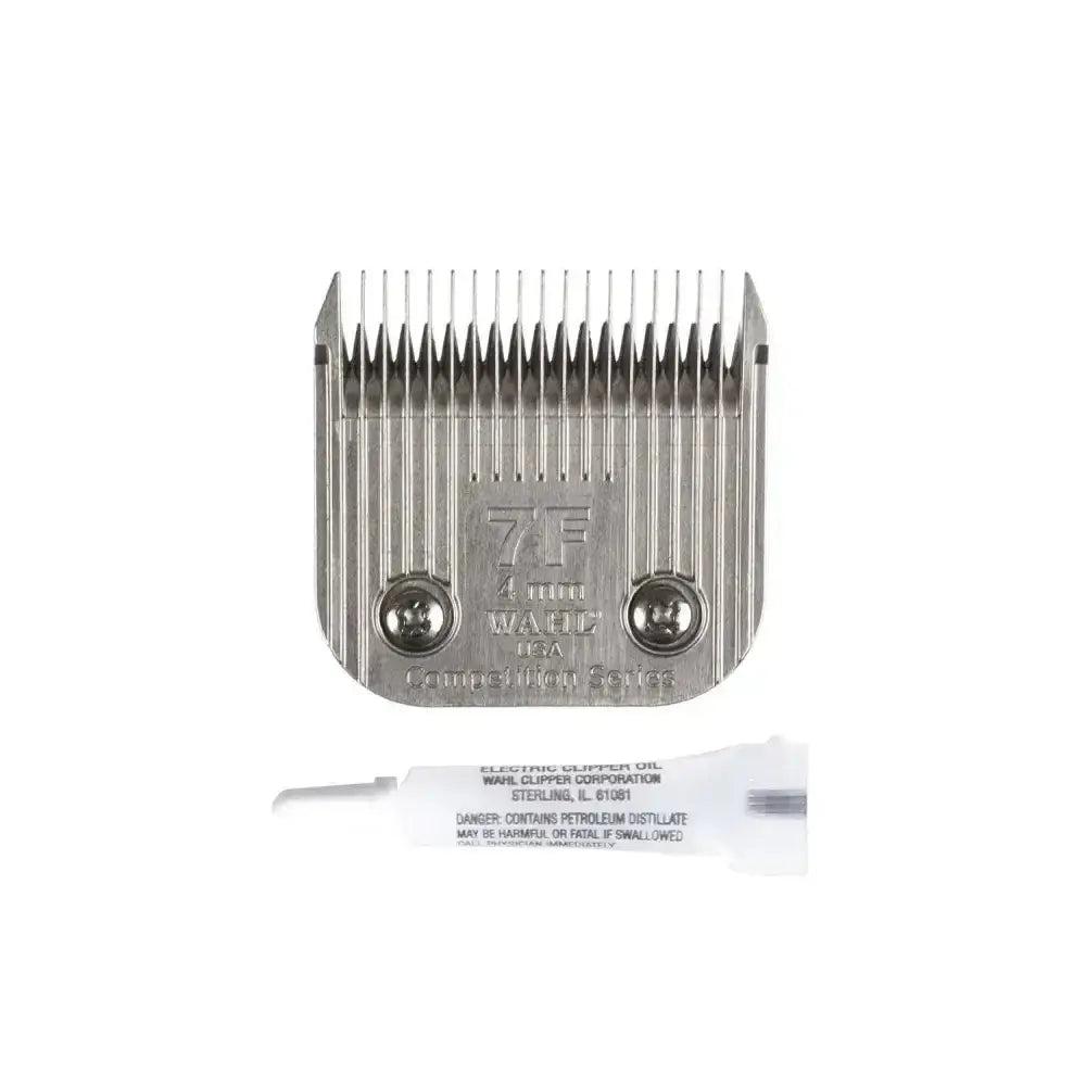 Silver metallic wahl competition clipper with 4 mm blade spacing from the wahl replacement blades set