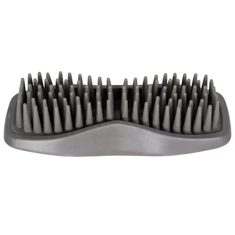 Gray silicone wahl curry comb rubber with curved handle and rubberised bristles effectively for pet grooming