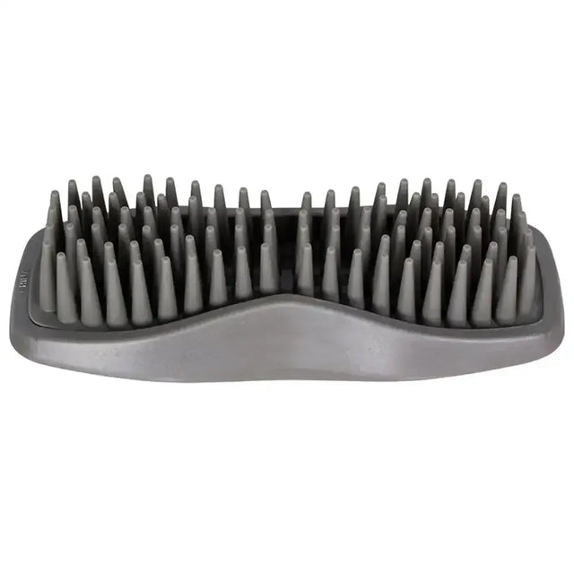 Gray silicone wahl curry comb rubber with curved handle and rubberised bristles effectively for pet grooming