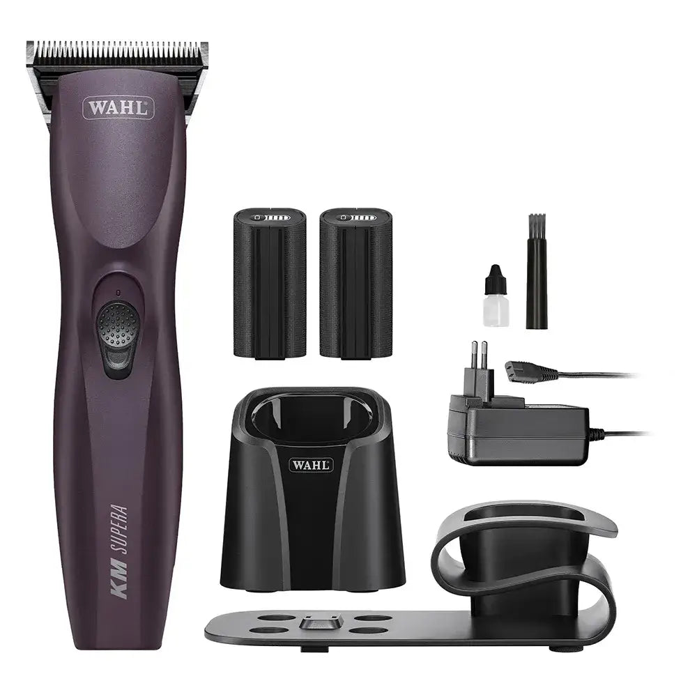 Purple wahl km supera electric hair clipper with black accents and ergonomic design for supera equine clipping