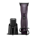 Purple wahl km3 opera electric supera equine clipper with black charging base for precise grooming