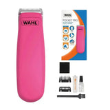 Vibrant pink wahl pocket pro trimmer battery operated with metallic blade and ergonomic grip for easy grooming