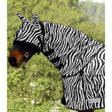 Black and white zebra-striped horse fly neck piece by walderhausen with adjustable straps for equestrian horses