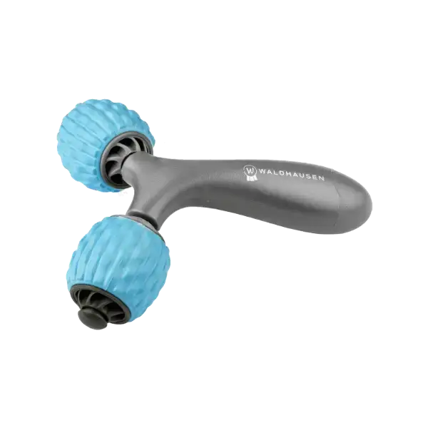 Waldhausen health blue and gray dual-sided care massage rollers with textured silicone heads for facial massage