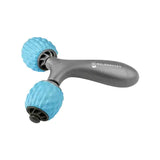 Blue and gray dual-sided facial roller with textured silicone heads from waldhausen health comfort creator massage rollers