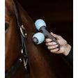Light blue textured massage roller with dark gray handle from waldhausen health comfort creator series