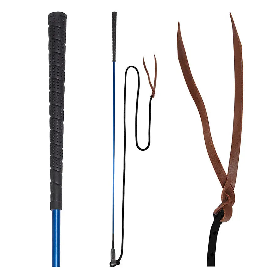 Blue and black horse riding crop with textured grip handle for waldhausen natural horsemanship touch stick use