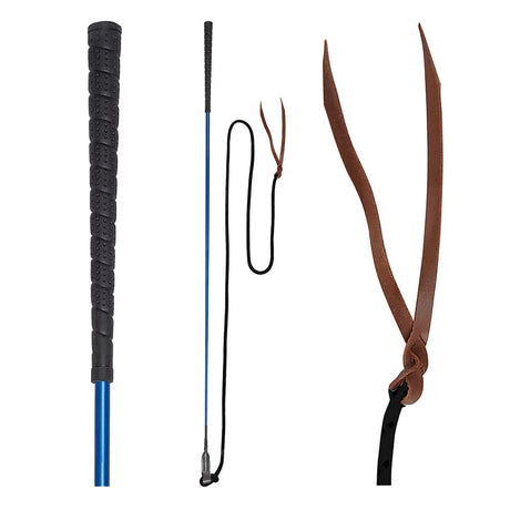 Blue and black horse riding crop with textured grip handle for waldhausen natural horsemanship touch stick use